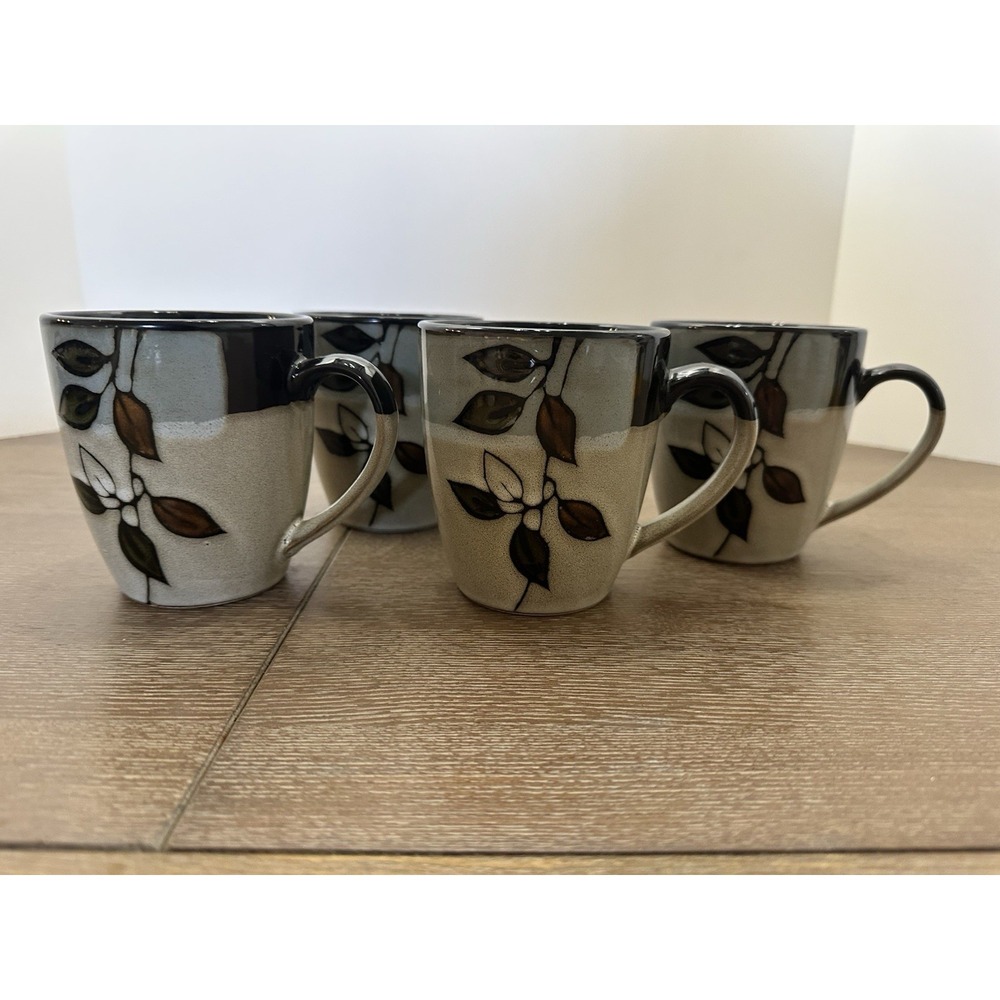 Set of 4 Pfaltzgraff Rustic‎ Leaves Coffee Mugs Stoneware
